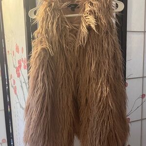 Faux fur salmon-pink vest jacket